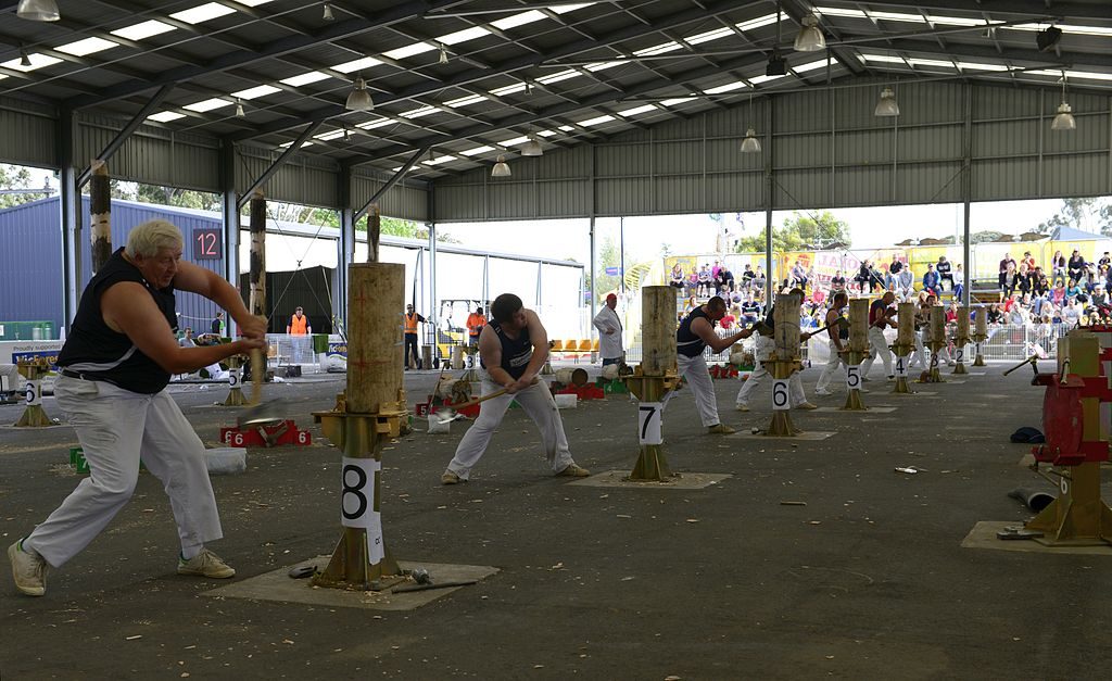 Wood Chopping Contest at the 2013 Royal Melbourne Show (By Chris Phutully from Australia (2013 Royal Melbourne Show - Wood Chopping Contest) [CC BY 2.0 (http://creativecommons.org/licenses/by/2.0)], via Wikimedia Commons) 