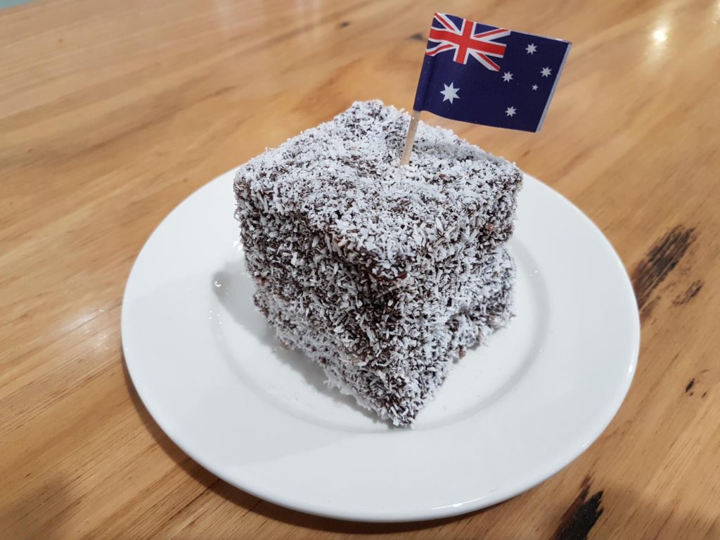 Just one of the lamingtons from Bourkies Bake House in Woodend, Victoria, Australia - Yum!